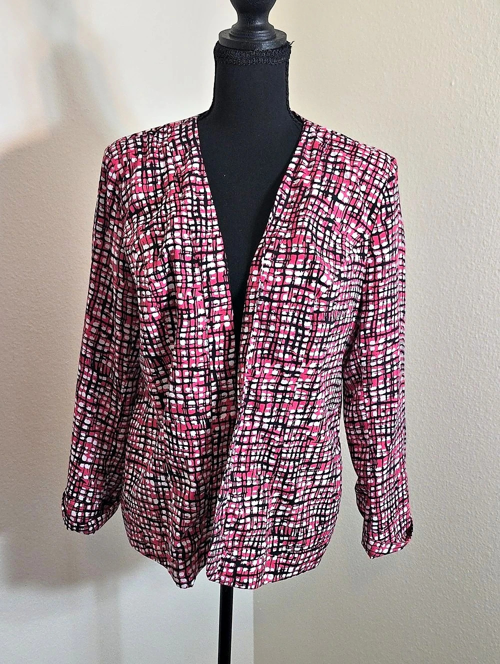 Notations Geometric Blazer in Pink & Black Petite Large Like New